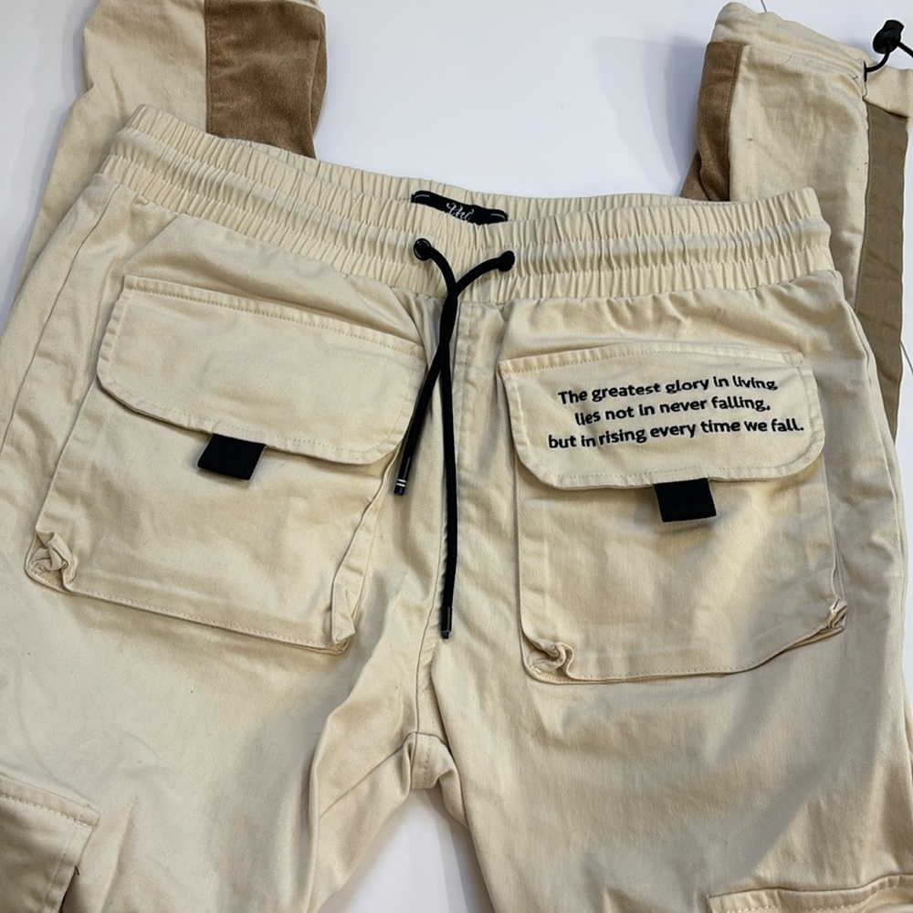 Mens Medium THC unisex tan/cream cargo jogger limited edition 100% cotton pants